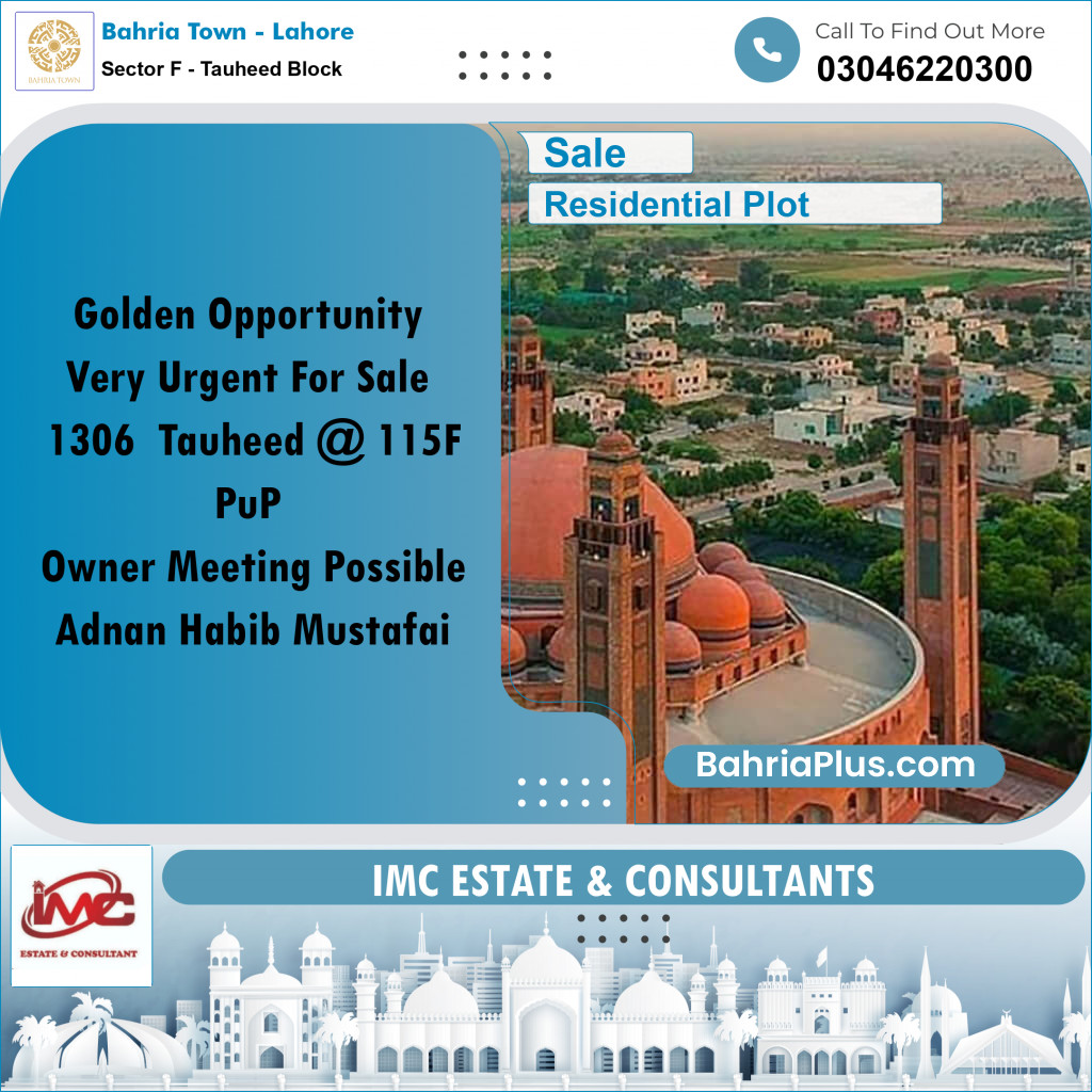 Residential Plot for Sale in Sector F - Tauheed Block -  Bahria Town, Lahore - (BP-215090)