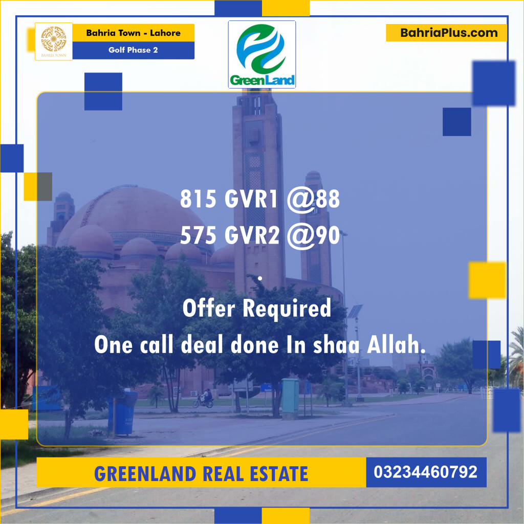 10 Marla Residential Plot for Sale in Golf Phase 2 -  Bahria Town, Lahore - (BP-215189)