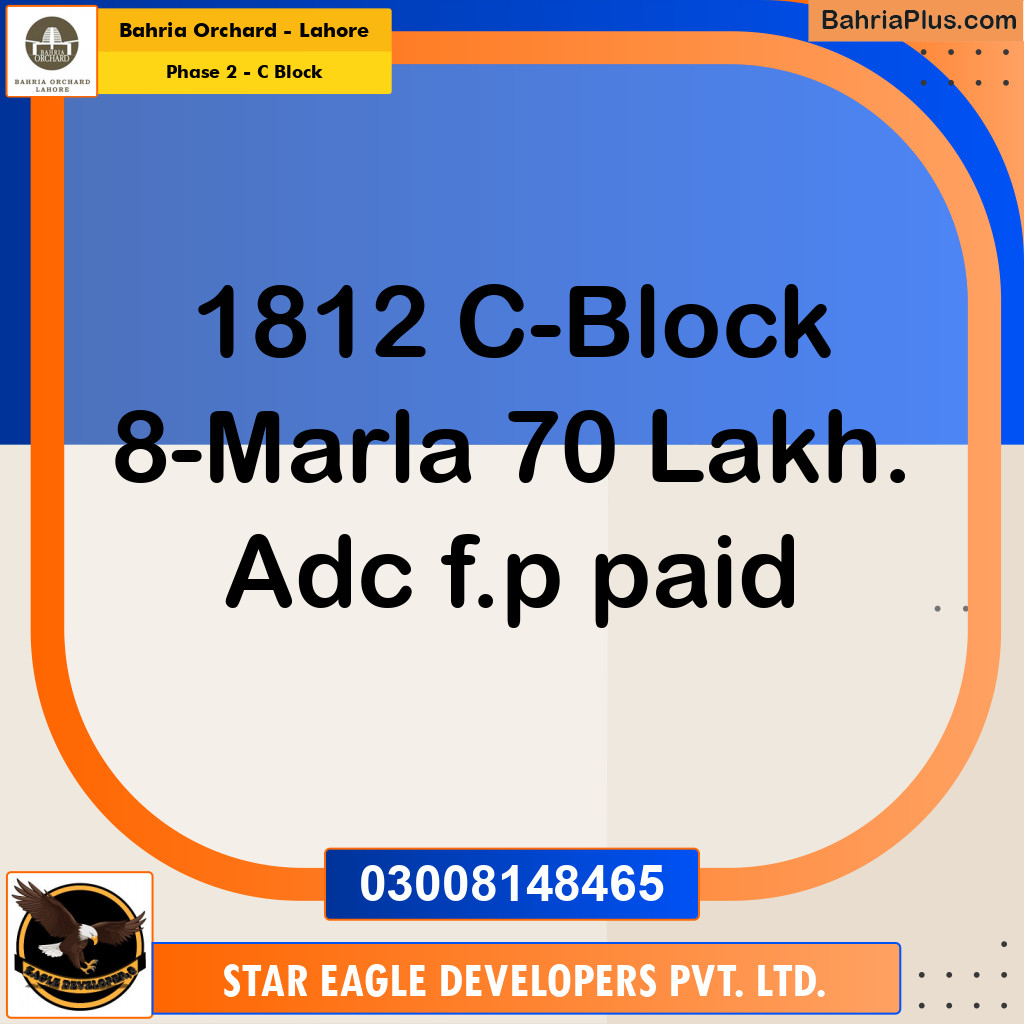 8 Marla Residential Plot for Sale in Phase 2 - C Block -  Bahria Orchard, Lahore - (BP-215221)