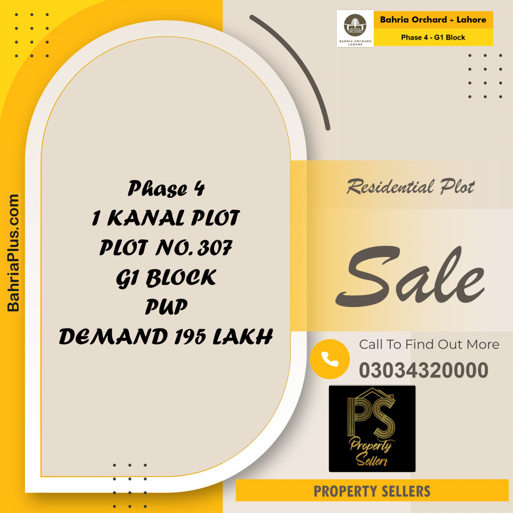 1 Kanal Residential Plot for Sale in Phase 4 - G1 Block -  Bahria Orchard, Lahore - (BP-215223)