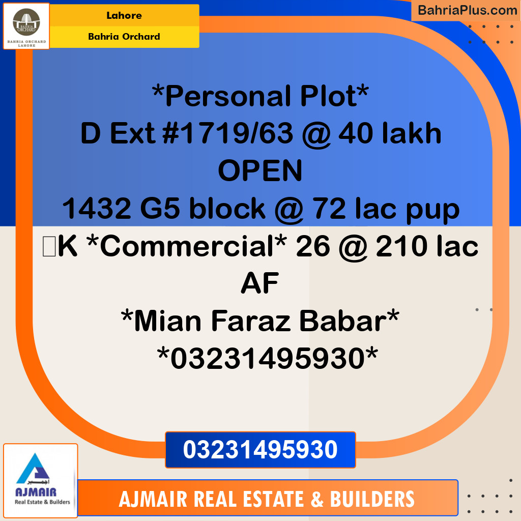 Residential Plot for Sale in Bahria Orchard, Lahore - (BP-215257)