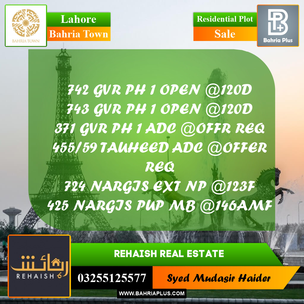 Residential Plot for Sale in Bahria Town, Lahore - (BP-215266)