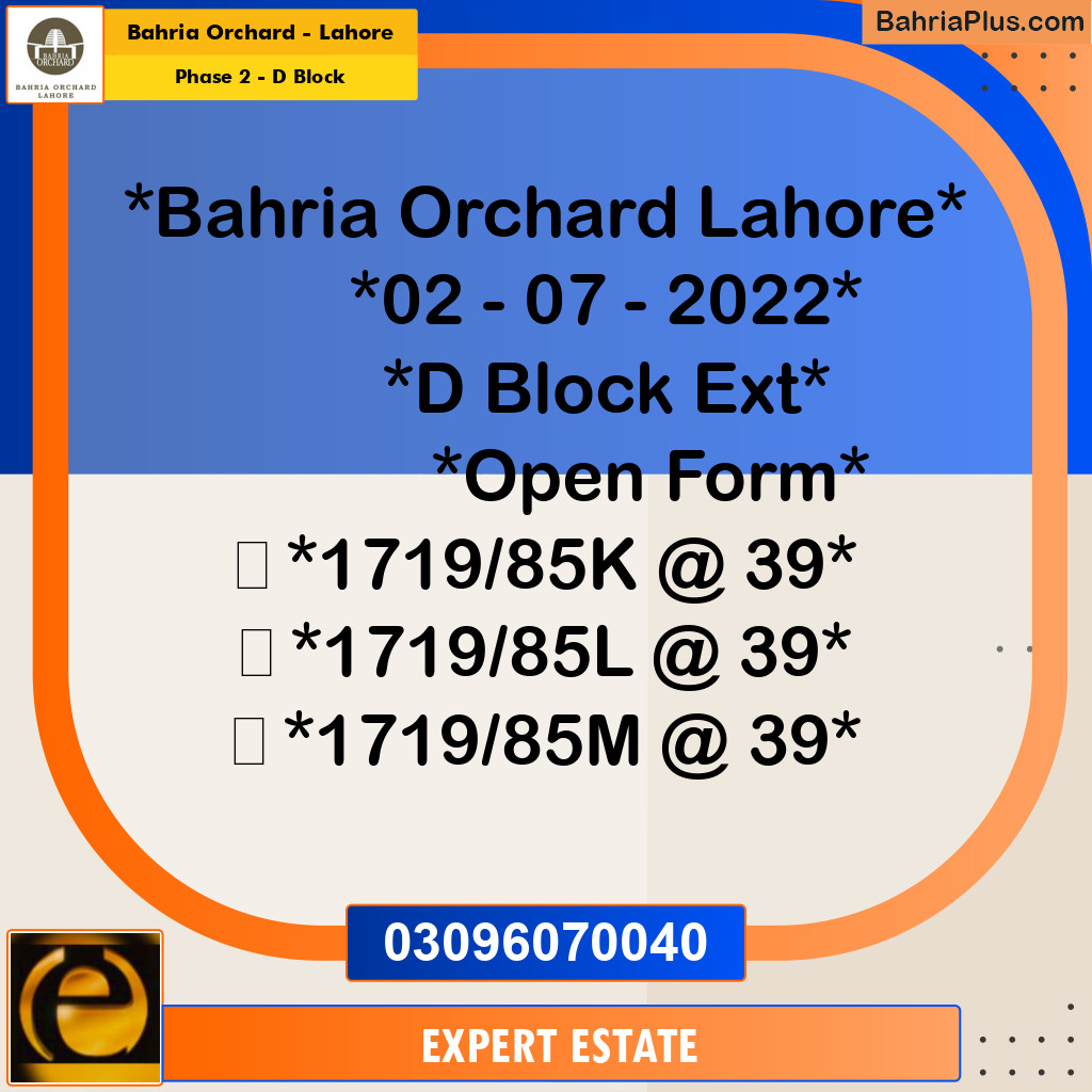 5 Marla Residential Plot for Sale in Phase 2 - D Block -  Bahria Orchard, Lahore - (BP-215394)