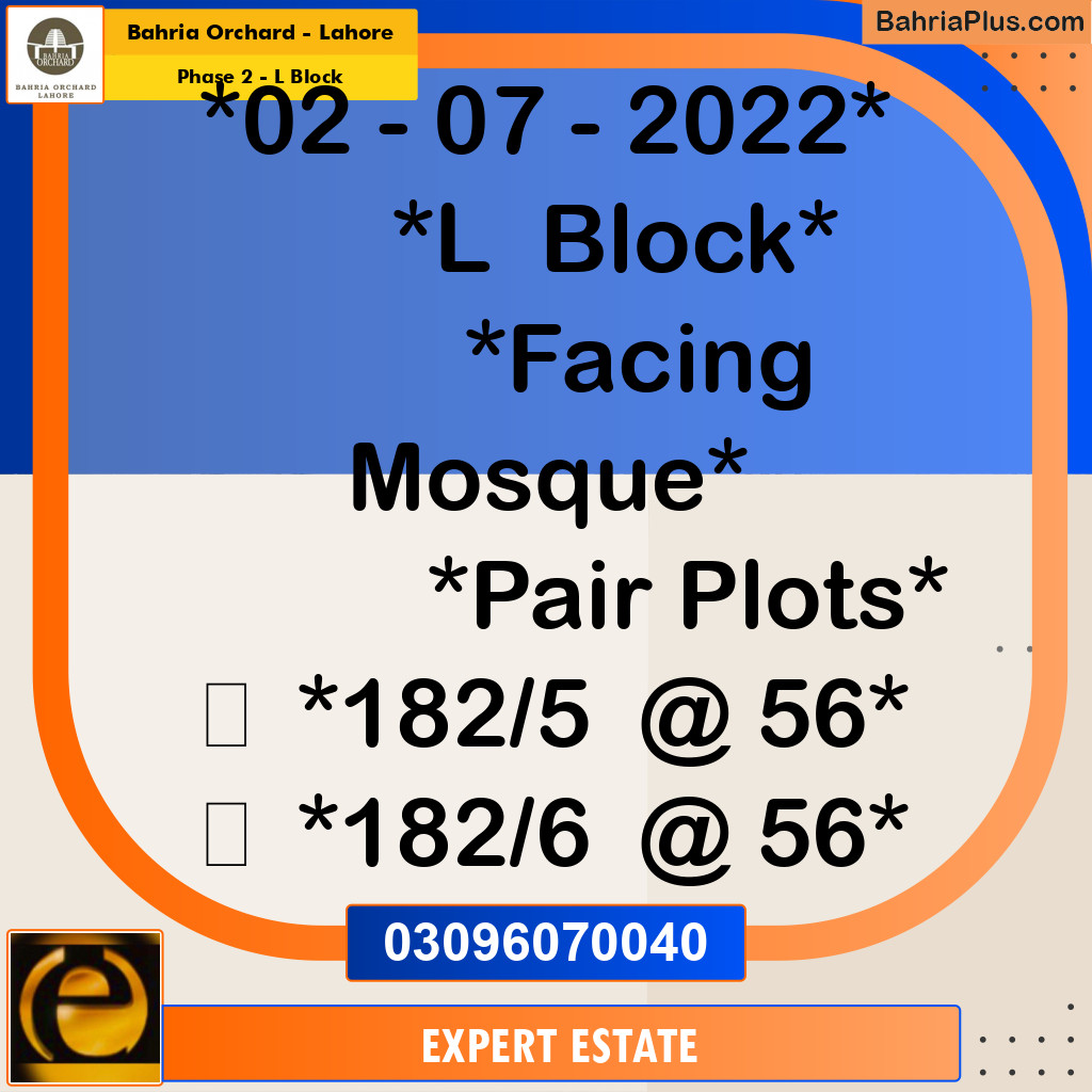 5 Marla Residential Plot for Sale in Phase 2 - L Block -  Bahria Orchard, Lahore - (BP-215412)