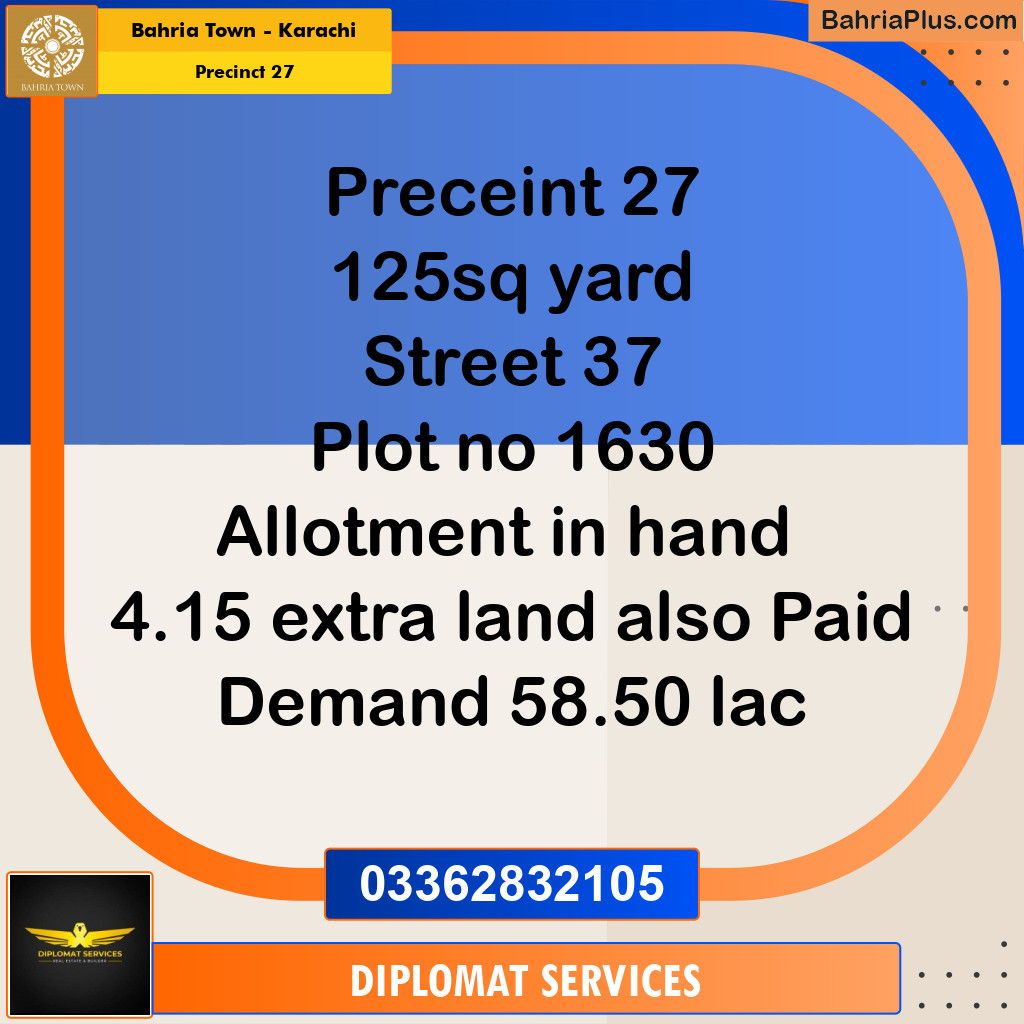 125 Sq. Yards Residential Plot for Sale in Precinct 27 -  Bahria Town, Karachi - (BP-215436)