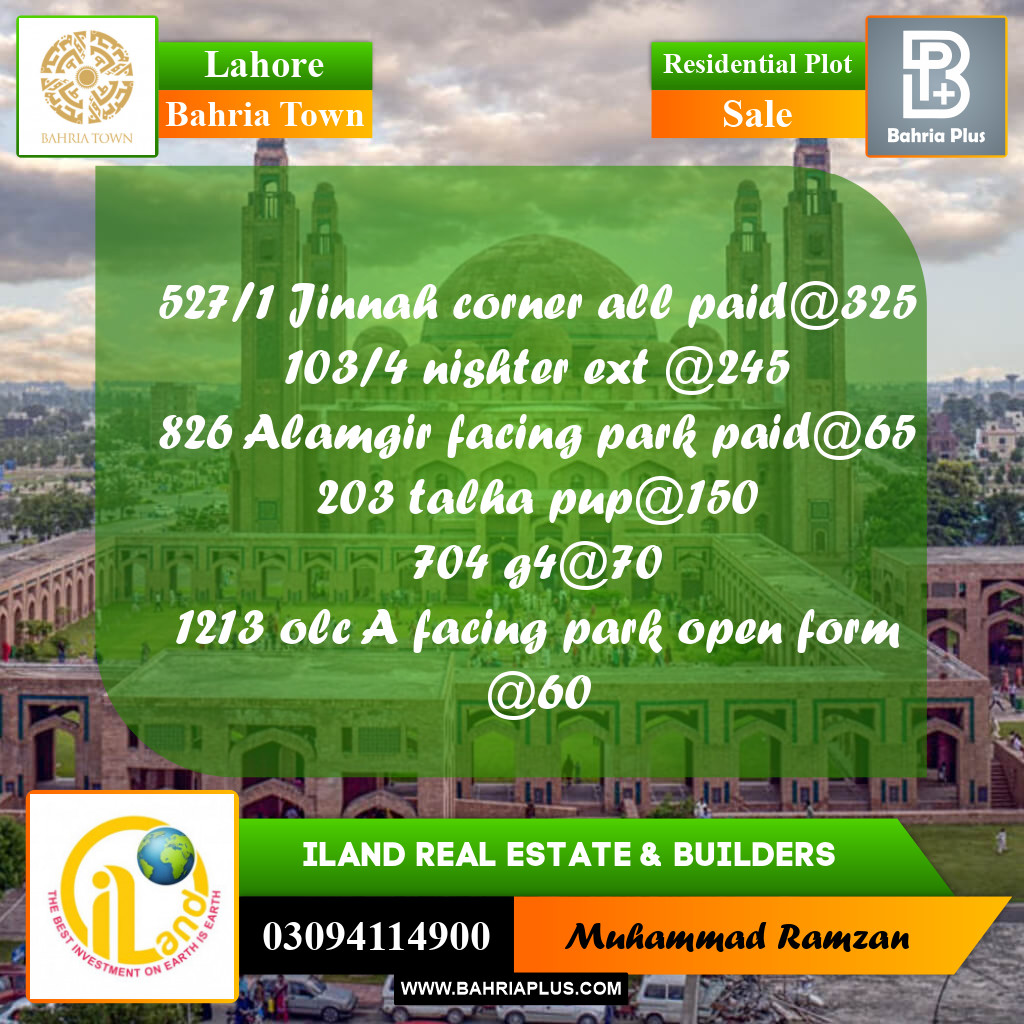 Residential Plot for Sale in Bahria Town, Lahore - (BP-215446)