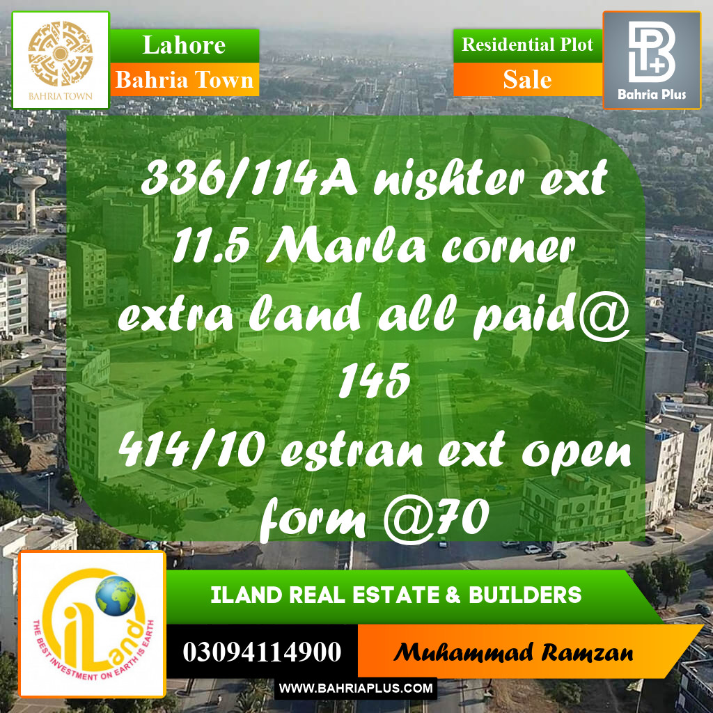 Residential Plot for Sale in Bahria Town, Lahore - (BP-215453)