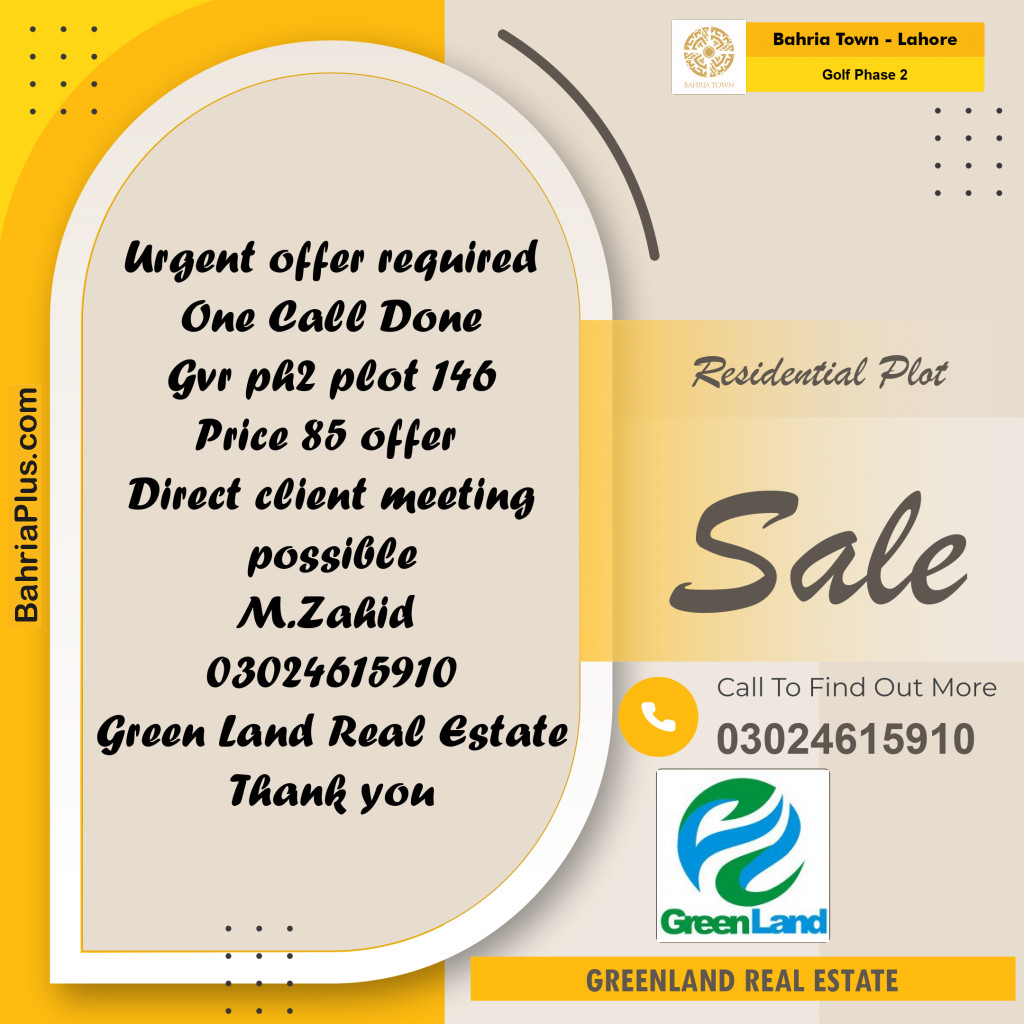 10 Marla Residential Plot for Sale in Golf Phase 2 -  Bahria Town, Lahore - (BP-215483)