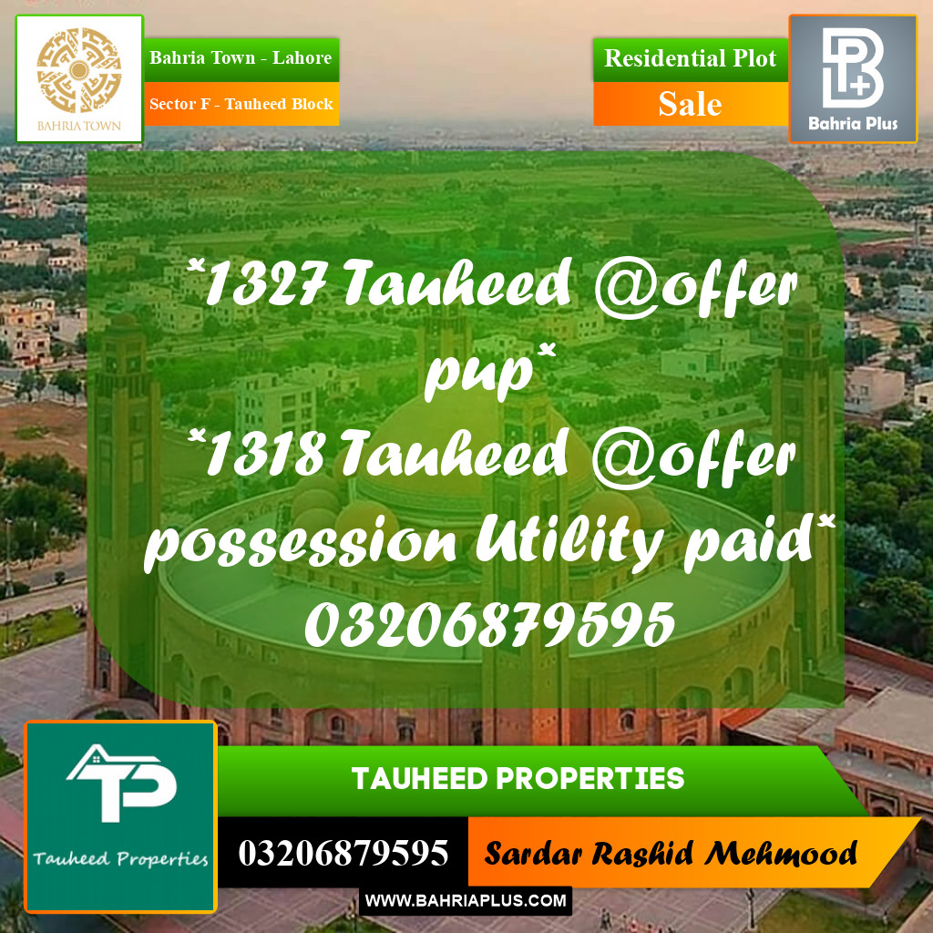 5 Marla Residential Plot for Sale in Sector F - Tauheed Block -  Bahria Town, Lahore - (BP-215510)