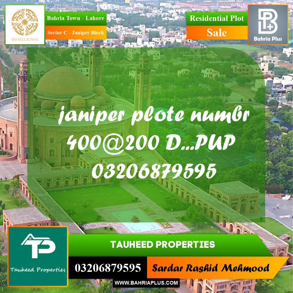 10 Marla Residential Plot for Sale in Sector C - Janiper Block -  Bahria Town, Lahore - (BP-215531)