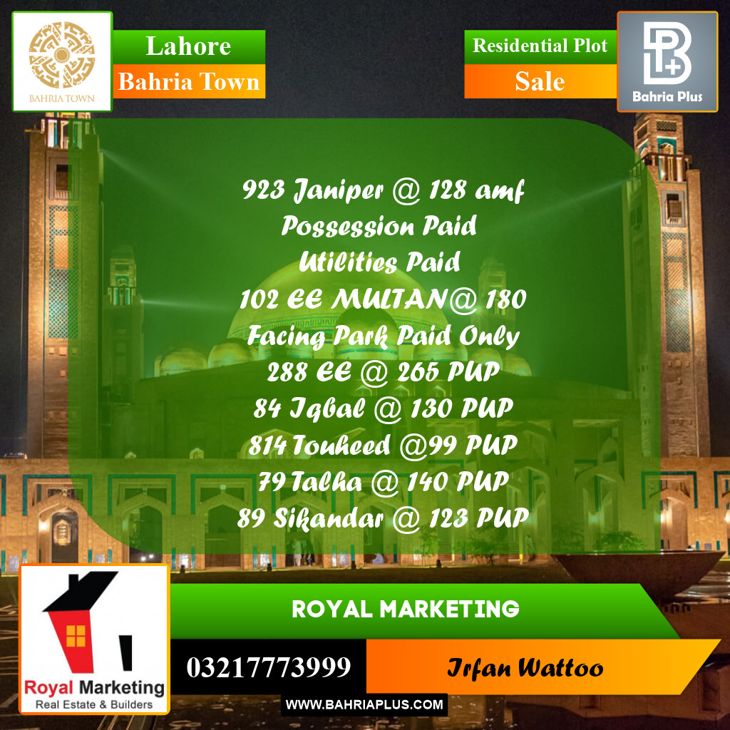 Residential Plot for Sale in Bahria Town, Lahore - (BP-215534)