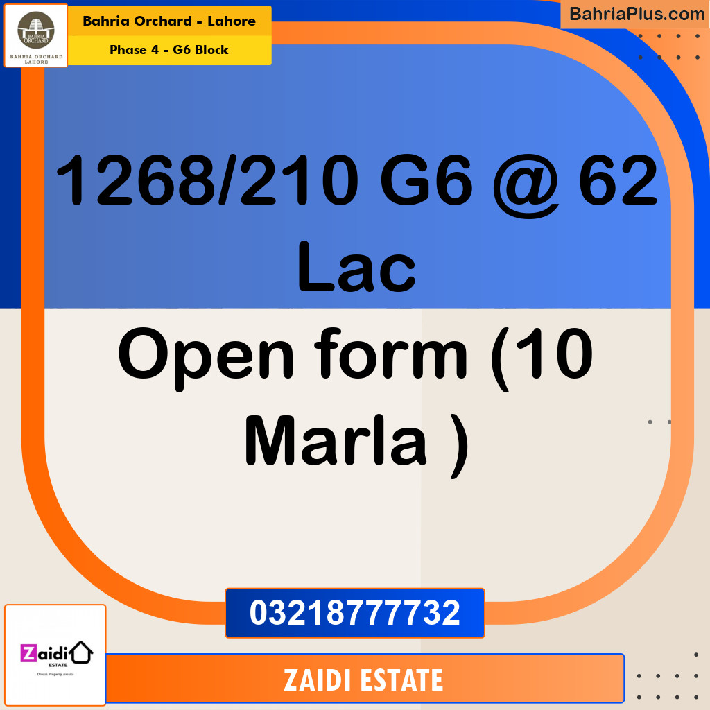 10 Marla Residential Plot for Sale in Phase 4 - G6 Block - Bahria Orchard, Lahore - (BP-215553)