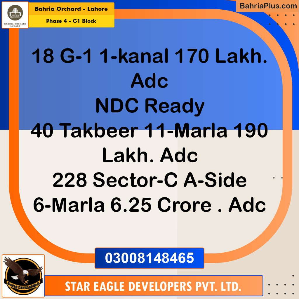 1 Kanal Residential Plot for Sale in Phase 4 - G1 Block - Bahria Orchard, Lahore - (BP-215609)