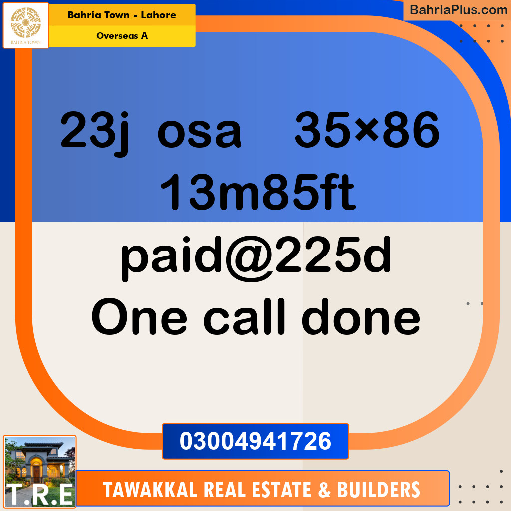 13 Marla Residential Plot for Sale in Overseas A -  Bahria Town, Lahore - (BP-215630)