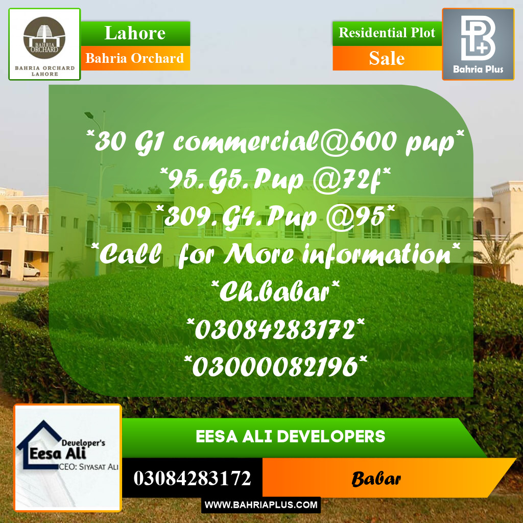 Residential Plot for Sale in Bahria Orchard, Lahore - (BP-215634)