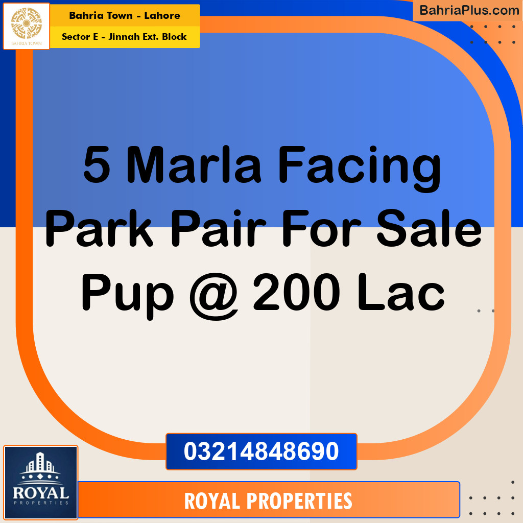 5 Marla Residential Plot for Sale in Sector E - Jinnah Ext. Block -  Bahria Town, Lahore - (BP-215679)