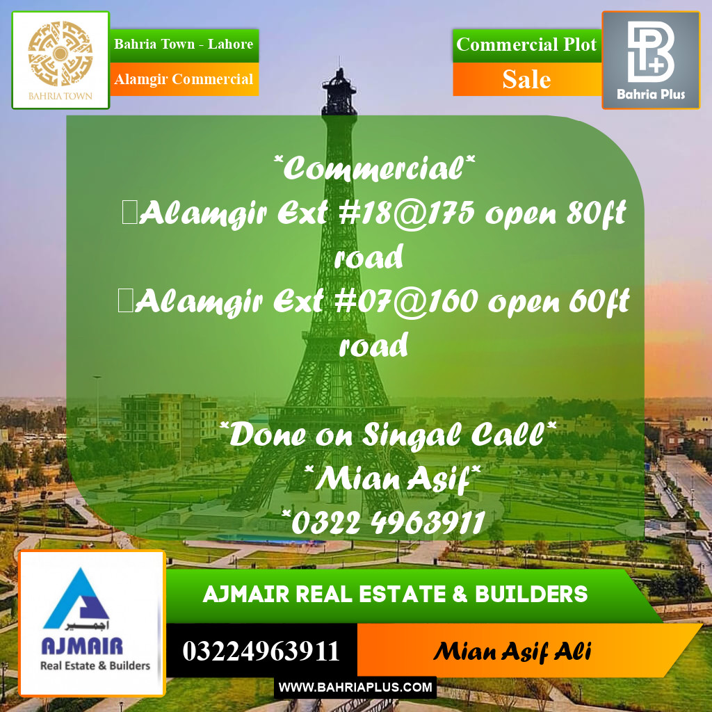 Commercial Plot for Sale in Alamgir Commercial -  Bahria Town, Lahore - (BP-215753)