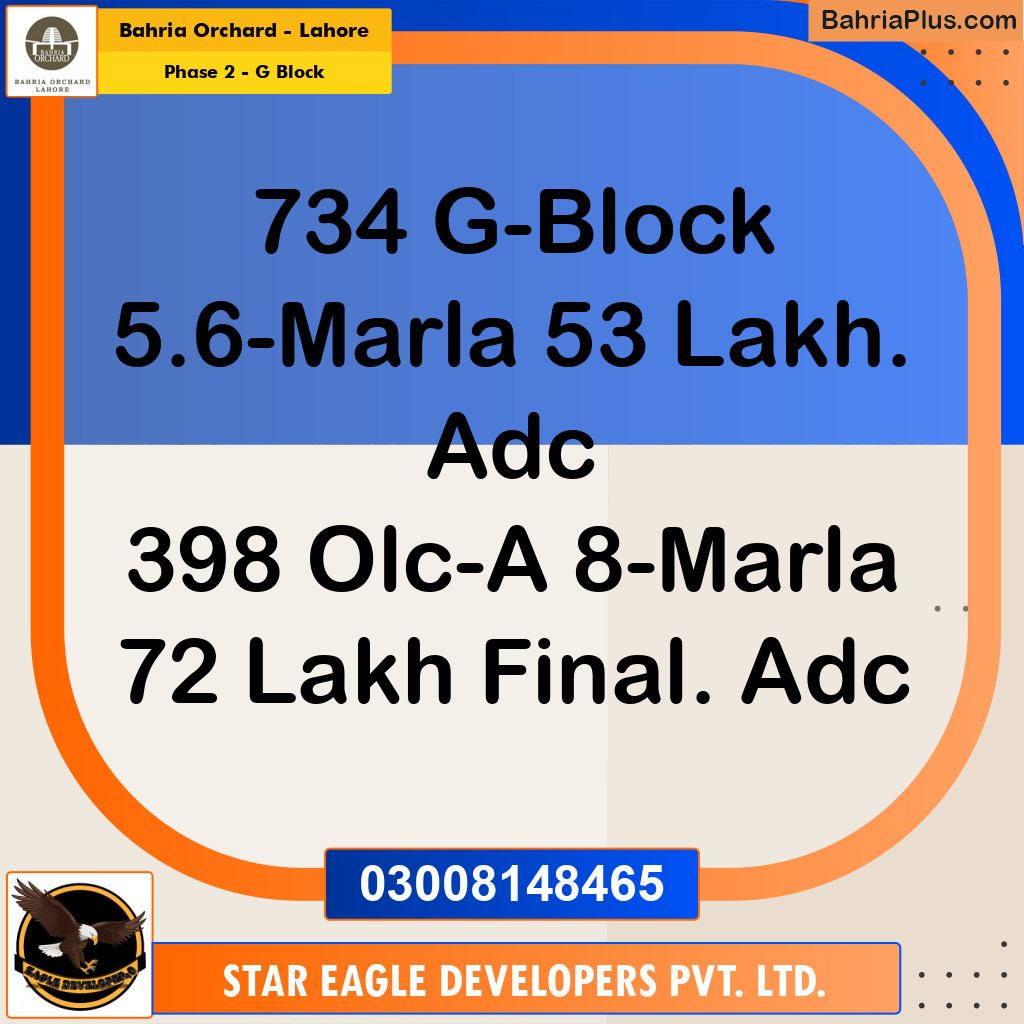 5.6 Marla Residential Plot for Sale in Phase 2 - G Block -  Bahria Orchard, Lahore - (BP-215789)