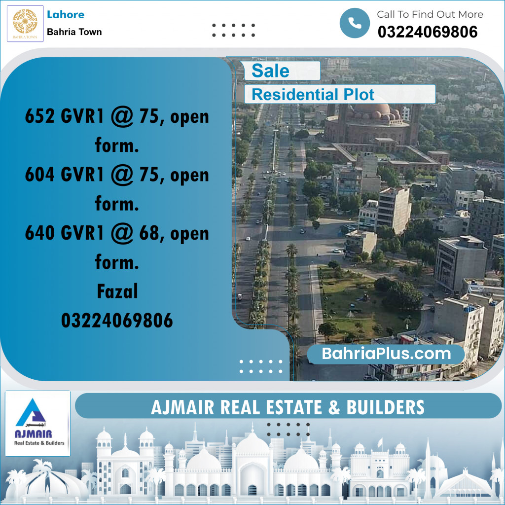 Residential Plot for Sale in Bahria Town, Lahore - (BP-215850)