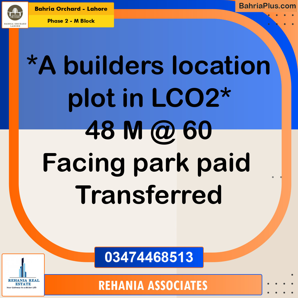 5 Marla Residential Plot for Sale in Phase 2 - M Block -  Bahria Orchard, Lahore - (BP-215857)