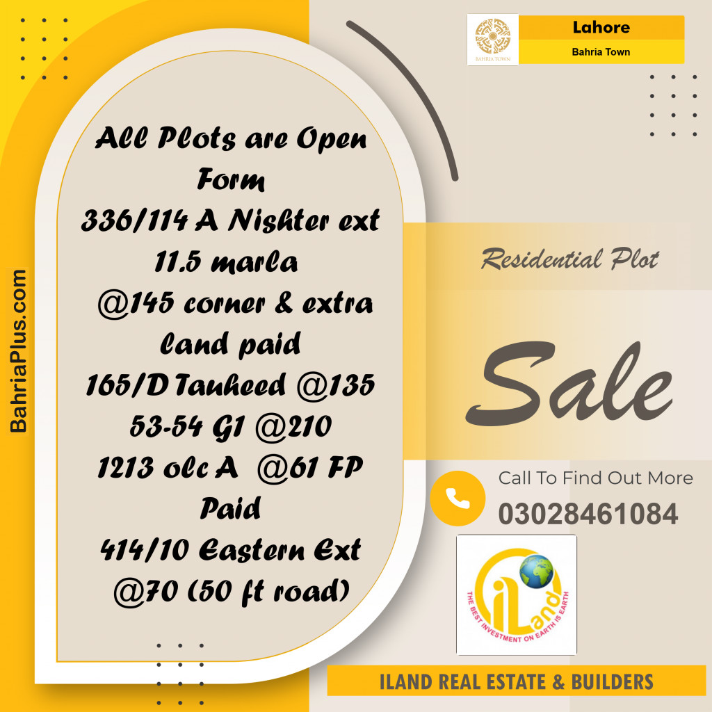 Residential Plot for Sale in Bahria Town, Lahore - (BP-215949)