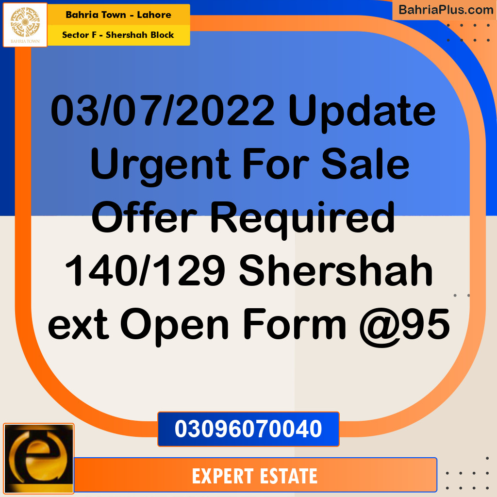 5 Marla Residential Plot for Sale in Sector F - Shershah Block -  Bahria Town, Lahore - (BP-215955)