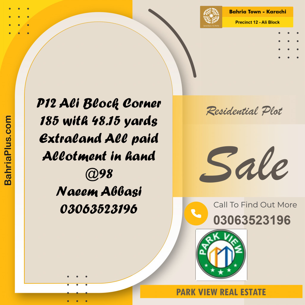 125 Sq. Yards Residential Plot for Sale in Precinct 12 - Ali Block - Bahria Town, Karachi - (BP-216000)