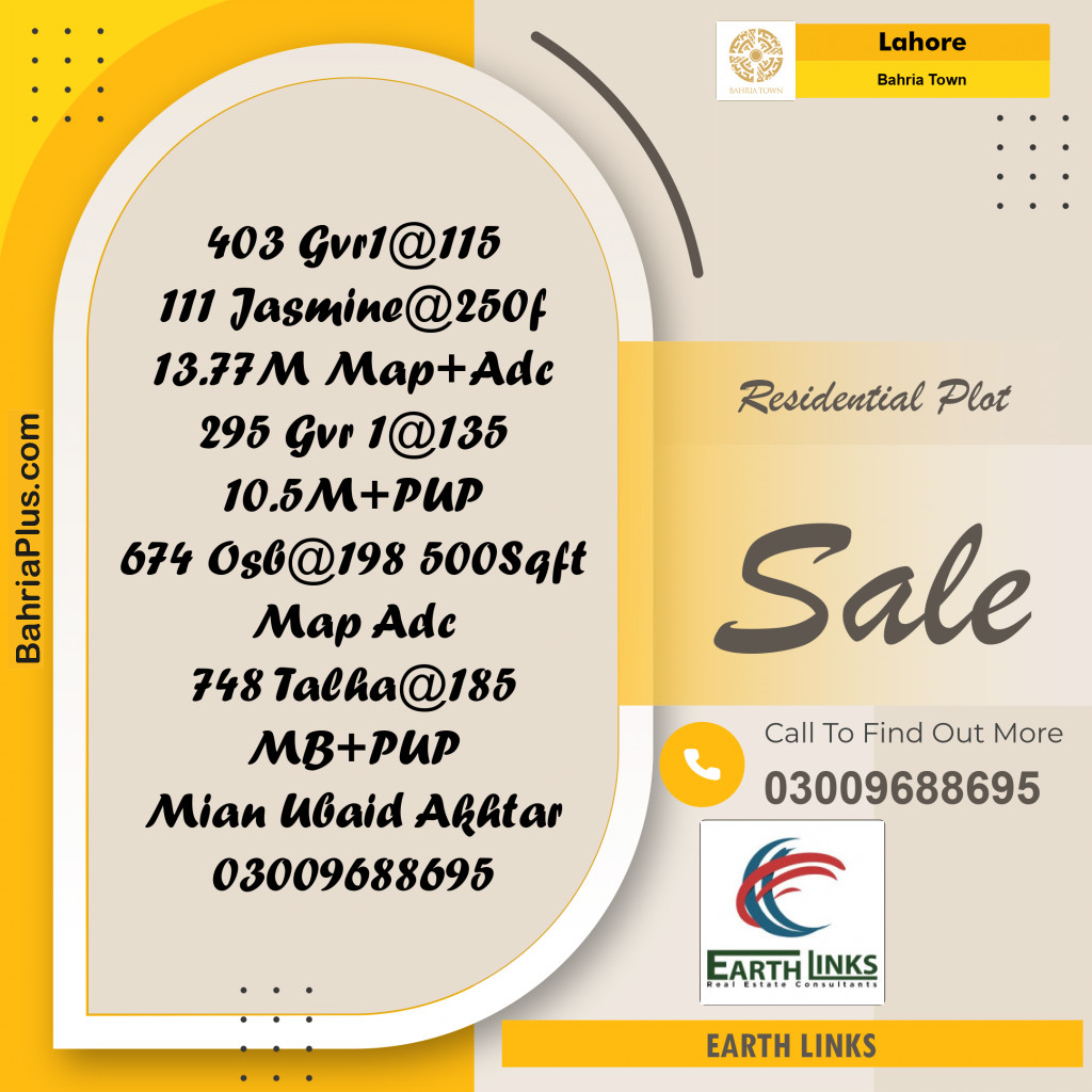 Residential Plot for Sale in Bahria Town, Lahore - (BP-216016)