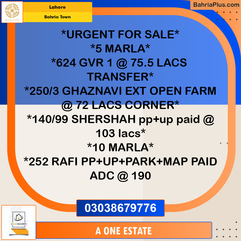 Residential Plot for Sale in Bahria Town, Lahore - (BP-216061)