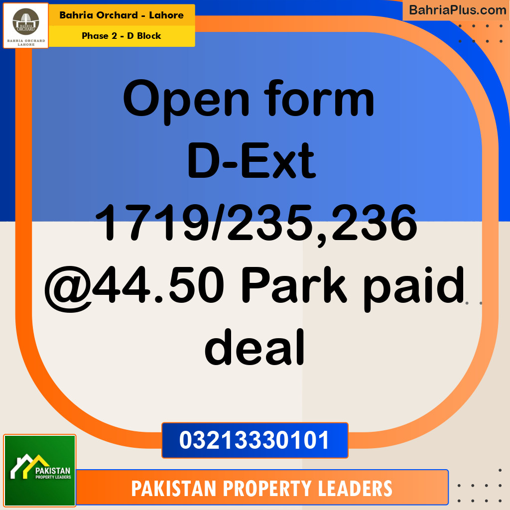 5 Marla Residential Plot for Sale in Phase 2 - D Block -  Bahria Orchard, Lahore - (BP-216133)