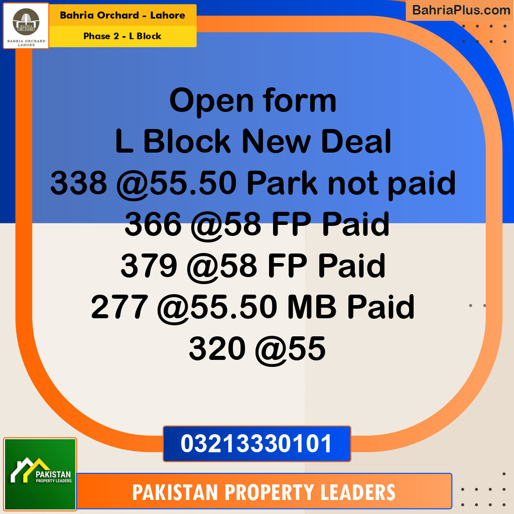 5 Marla Residential Plot for Sale in Phase 2 - L Block -  Bahria Orchard, Lahore - (BP-216134)