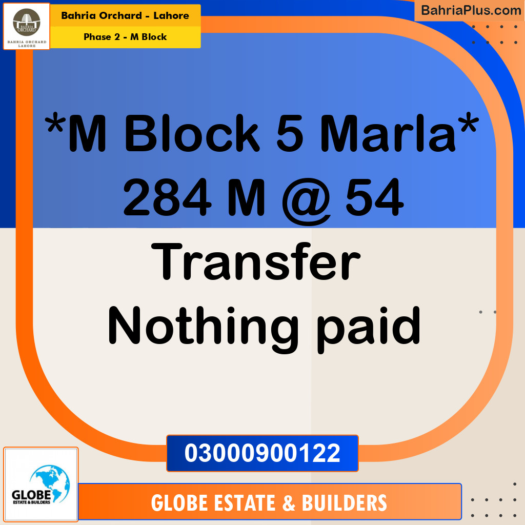 5 Marla Residential Plot for Sale in Phase 2 - M Block -  Bahria Orchard, Lahore - (BP-216170)