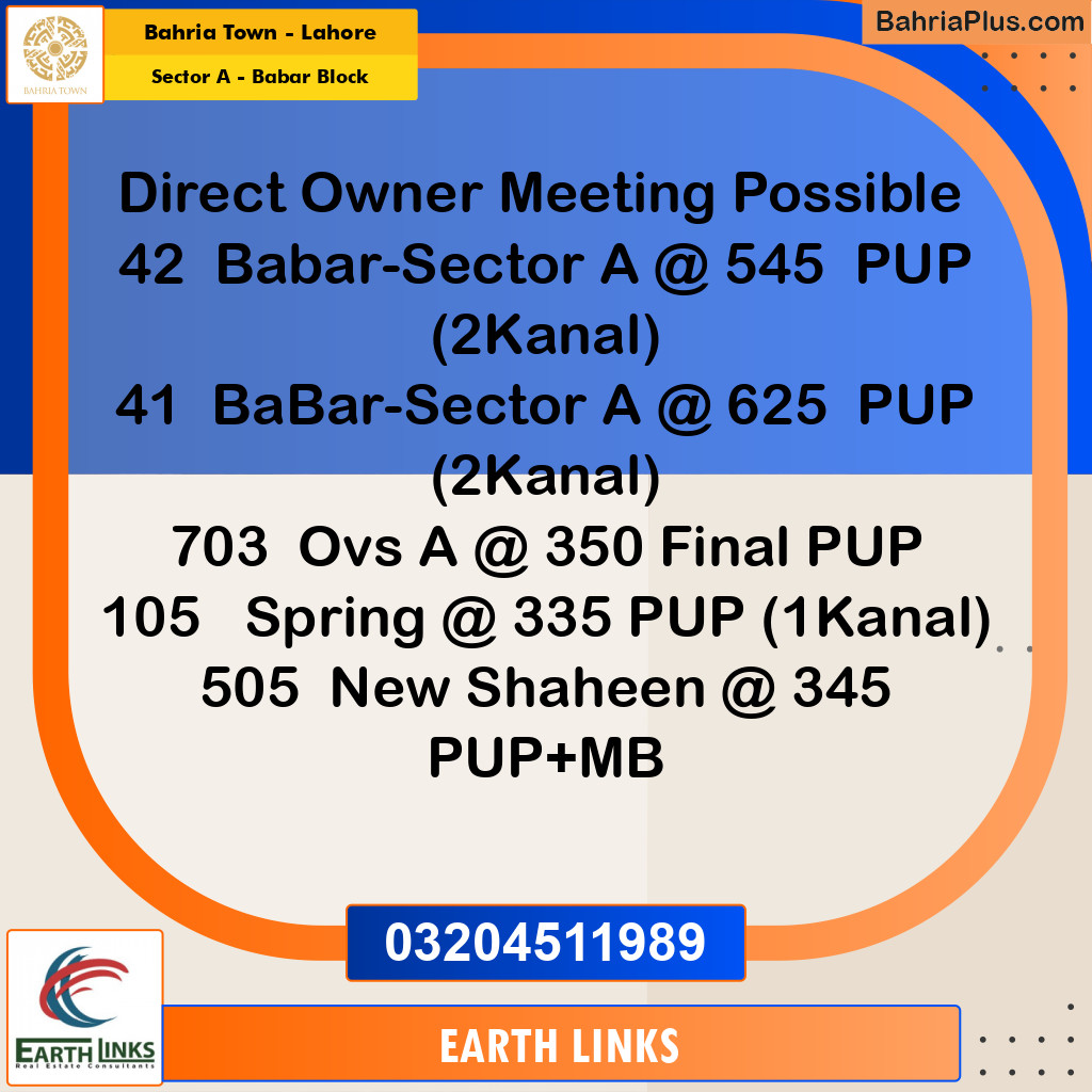 2 Kanal Residential Plot for Sale in Sector A - Babar Block - Bahria Town, Lahore - (BP-216193)
