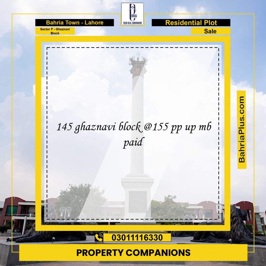 10 Marla Residential Plot for Sale in Sector F - Ghaznavi Block - Bahria Town, Lahore - (BP-216202)
