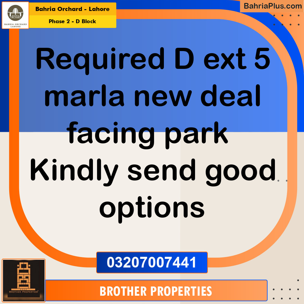 5 Marla Residential Plot for Sale in Phase 2 - D Block -  Bahria Orchard, Lahore - (BP-216218)