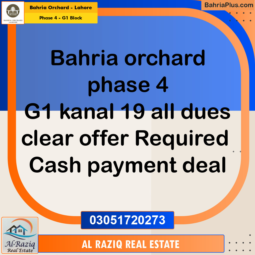 1 Kanal Residential Plot for Sale in Phase 4 - G1 Block -  Bahria Orchard, Lahore - (BP-216219)