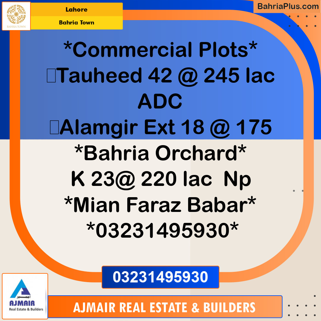 Commercial Plot for Sale in Bahria Town, Lahore - (BP-216263)