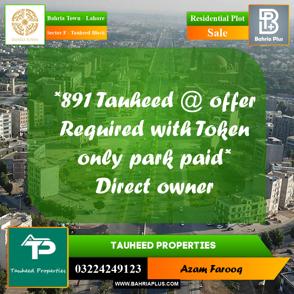10 Marla Residential Plot for Sale in Sector F - Tauheed Block - Bahria Town, Lahore - (BP-216267)