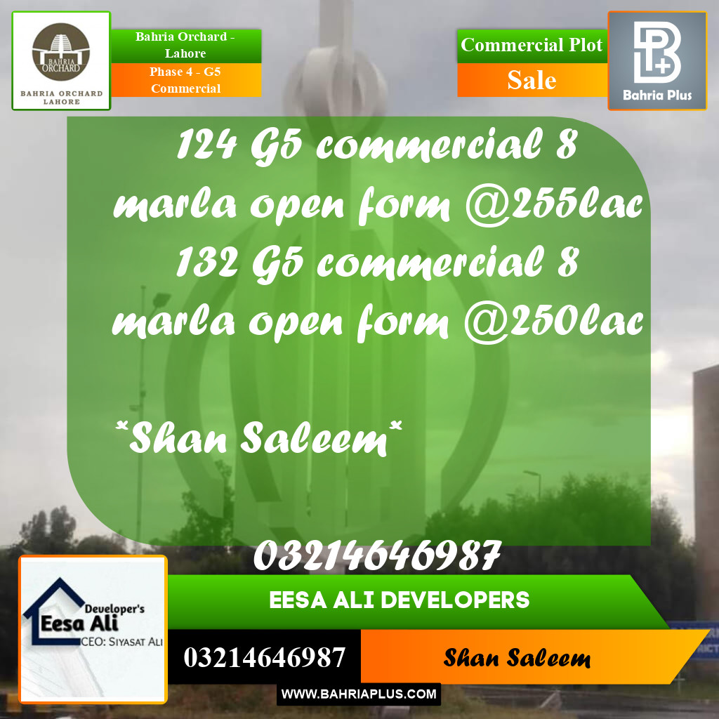 8 Marla Commercial Plot for Sale in Phase 4 - G5 Commercial -  Bahria Orchard, Lahore - (BP-216288)