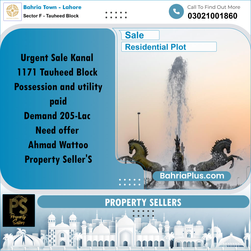 1 Kanal Residential Plot for Sale in Sector F - Tauheed Block -  Bahria Town, Lahore - (BP-216336)