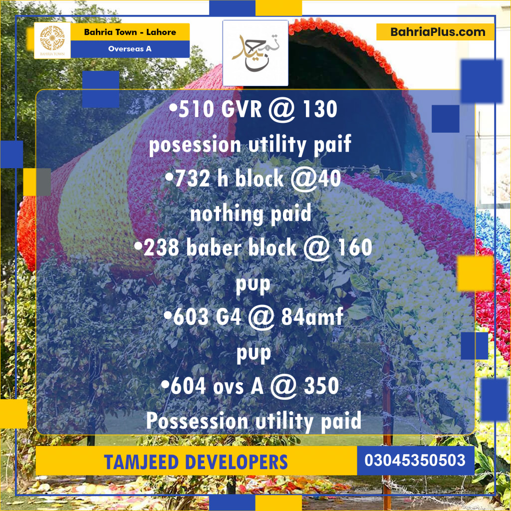 Residential Plot for Sale in Overseas A -  Bahria Town, Lahore - (BP-216337)