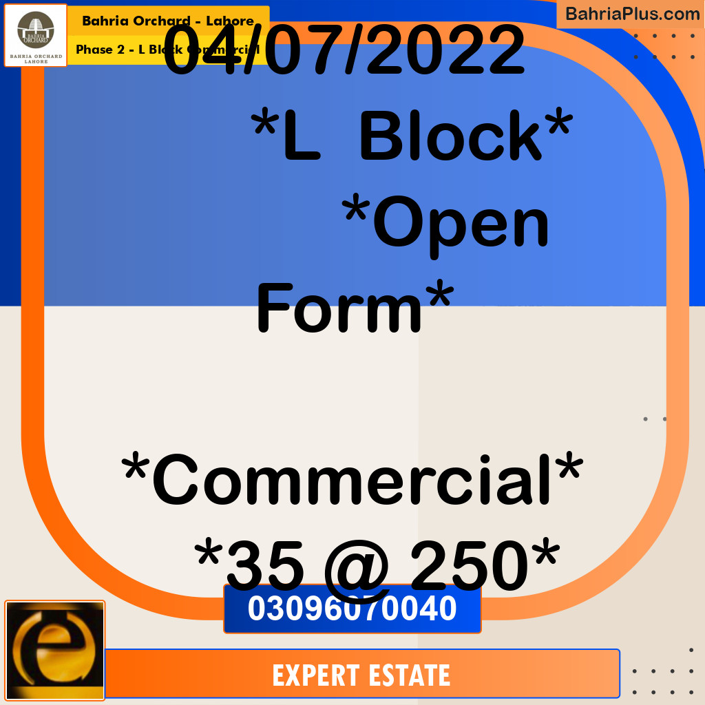 5 Marla Commercial Plot for Sale in Phase 2 - L Block Commercial - Bahria Orchard, Lahore - (BP-216349)