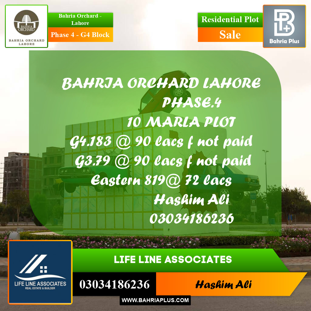 10 Marla Residential Plot for Sale in Phase 4 - G4 Block -  Bahria Orchard, Lahore - (BP-216398)