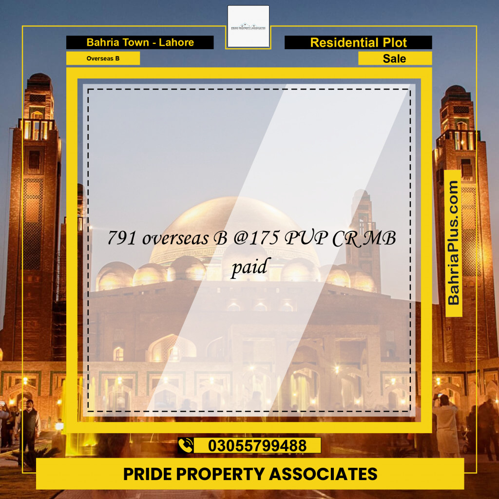 10 Marla Residential Plot for Sale in Overseas B -  Bahria Town, Lahore - (BP-216438)