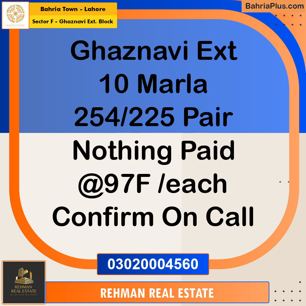10 Marla Residential Plot for Sale in Sector F - Ghaznavi Ext. Block - Bahria Town, Lahore - (BP-216483)
