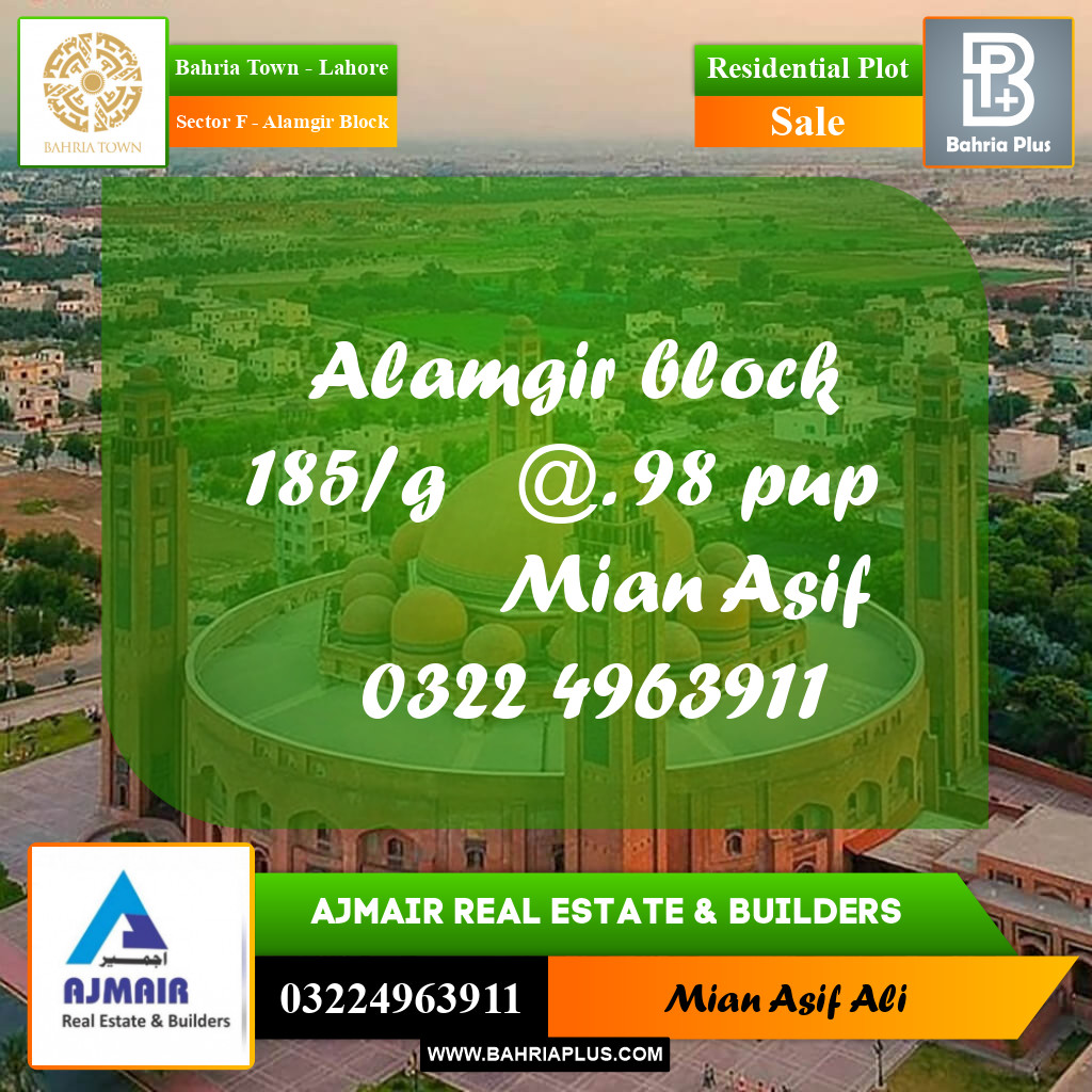 Residential Plot for Sale in Sector F - Alamgir Block -  Bahria Town, Lahore - (BP-216514)