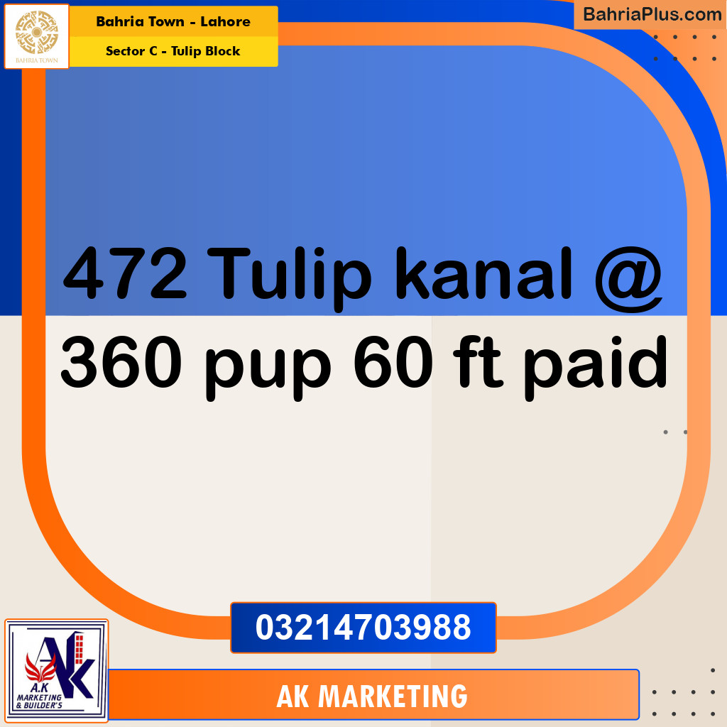 Residential Plot for Sale in Sector C - Tulip Block - Bahria Town, Lahore - (BP-216555)