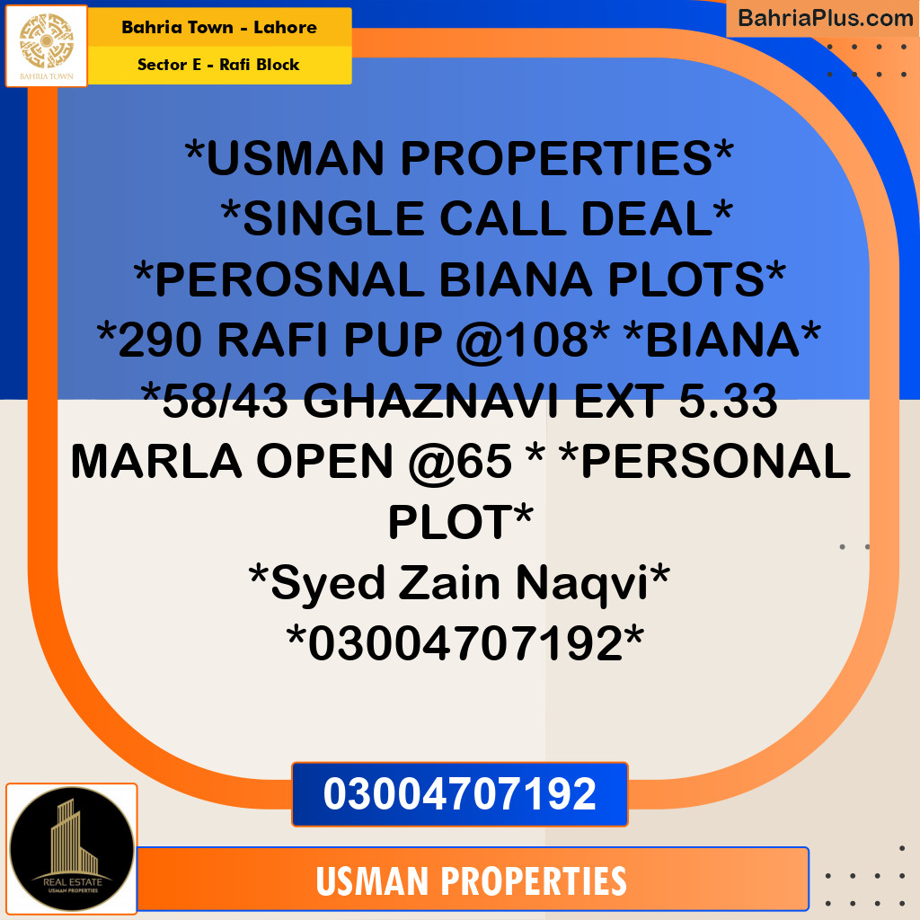 5 Marla Residential Plot for Sale in Sector E - Rafi Block -  Bahria Town, Lahore - (BP-216560)