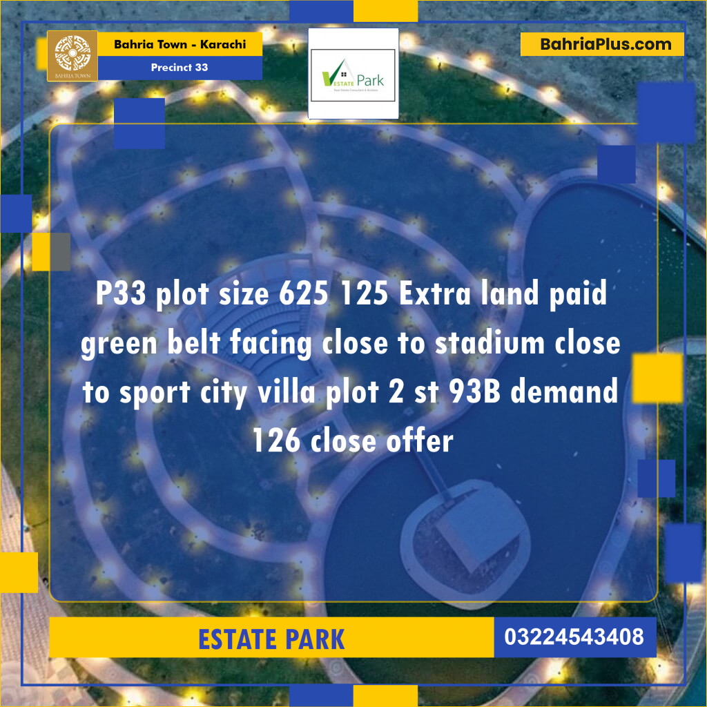 625 Sq. Yards Residential Plot for Sale in Precinct 33 - Bahria Town, Karachi - (BP-216610)