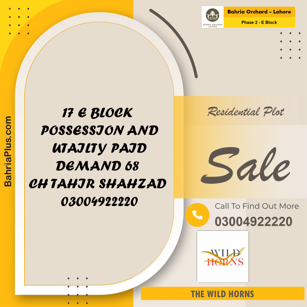8 Marla Residential Plot for Sale in Phase 2 - E Block -  Bahria Orchard, Lahore - (BP-216620)